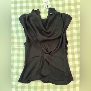 Zara Black Asymmetrical Tie Front Blouse